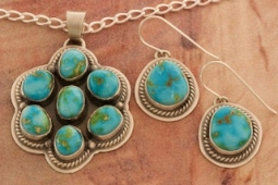 Day 3 Deal - Genuine Sonoran Turquoise Sterling Silver Pendant and Earrings Set